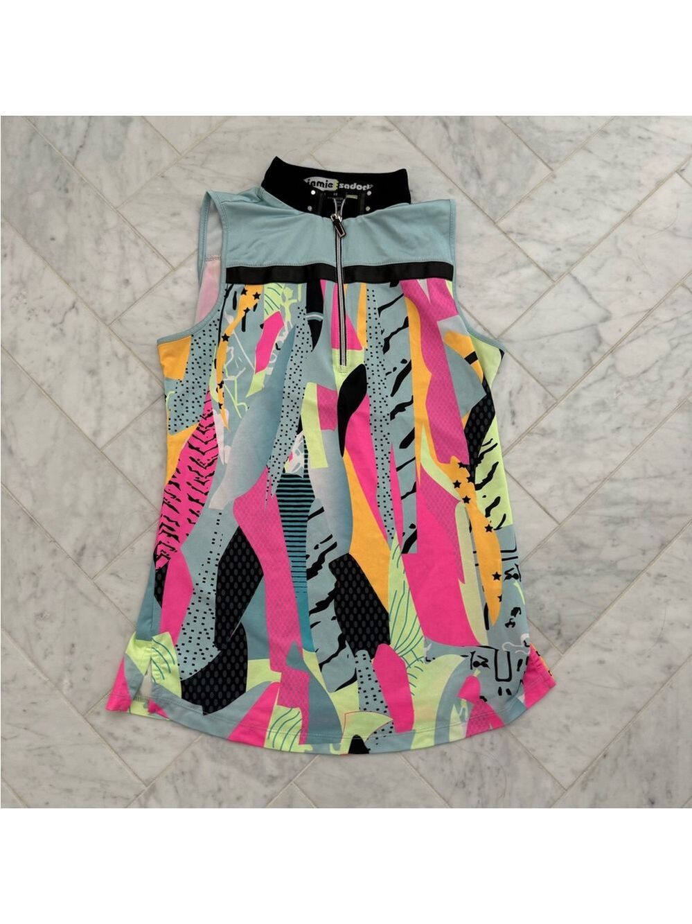 Jamie Sadock Sleeveless Artsy SPF 50 Pink Black Golf Polo Cooltrex XS